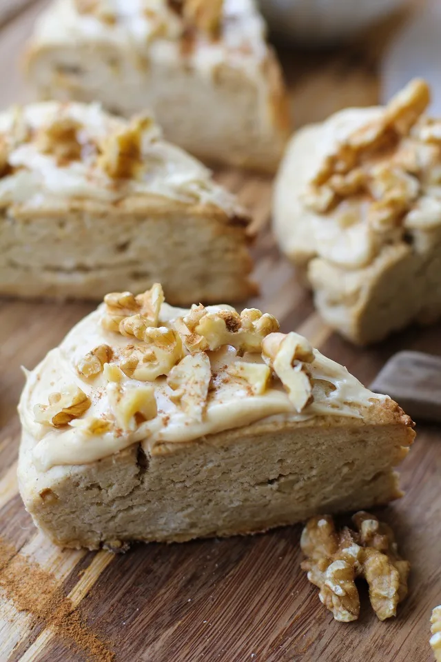 Gluten-Free Maple Walnut Scones with Maple Glaze | TheRoastedRoot.net #breakfast #recipe