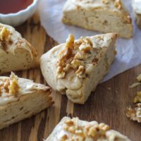 Gluten-Free Maple Walnut Scones with Maple Glaze | TheRoastedRoot.net #breakfast #recipe