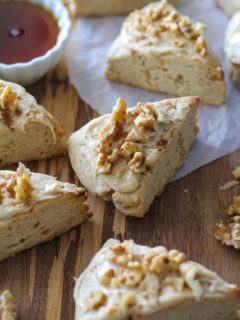 Gluten-Free Maple Walnut Scones with Maple Glaze | TheRoastedRoot.net #breakfast #recipe