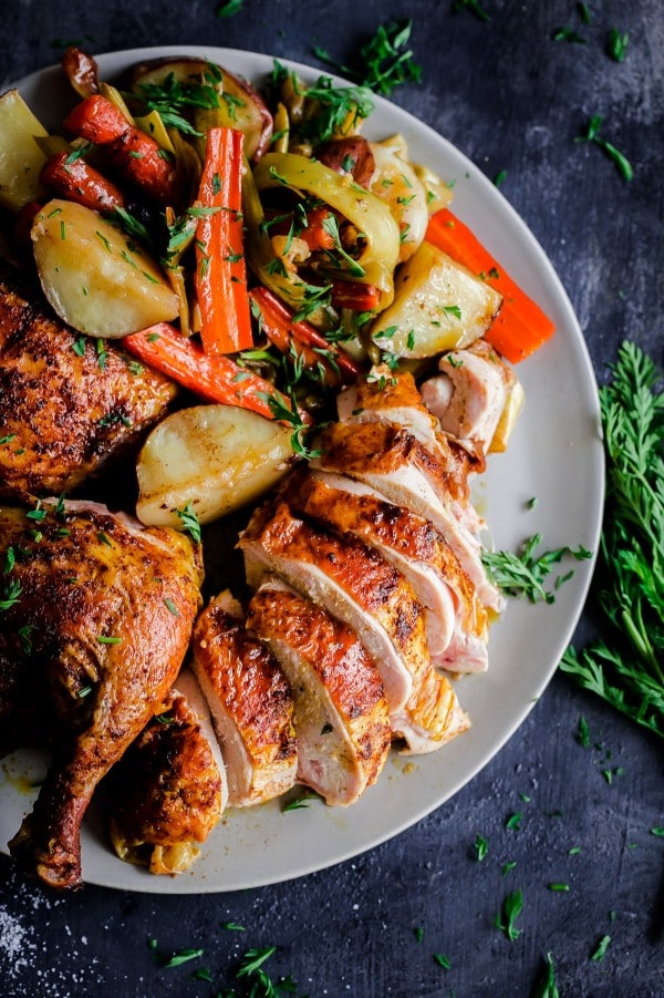 Middle Eastern Roast Chicken with Vegetables from A Beautiful Plate + over 63 Whole30 Dinner Recipes | TheRoastedRoot.net #paleo