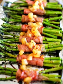 Prosciutto-Wrapped Asparagus with Balsamic Reduction and Caramelized Pears | TheRoastedRoot.net #inspiredGathering #ad @mysmithsgrocery