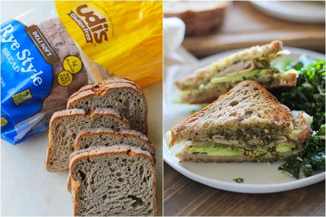 Turkey Pesto Avocado Sandwich with @udisglutenfree rye bread | TheRoastedRoot.net #glutenfree #lunch #recipe