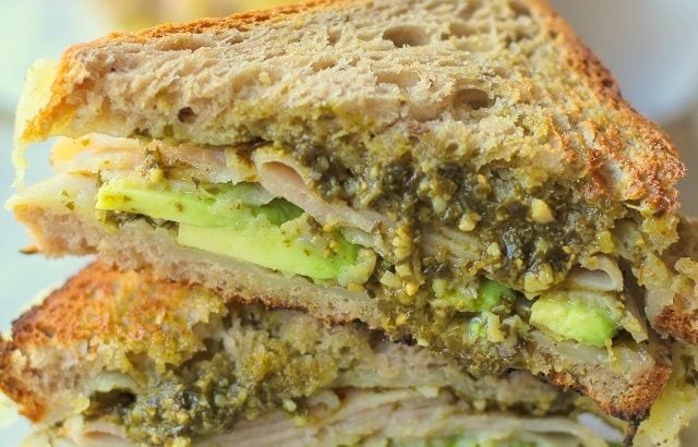Turkey Pesto Avocado Sandwich with @udisglutenfree rye bread | TheRoastedRoot.net #glutenfree #lunch #recipe