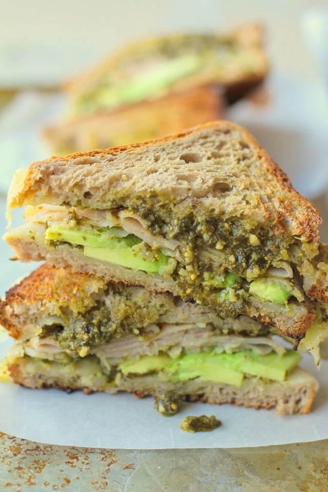 Turkey Pesto Avocado Sandwich with @udisglutenfree rye bread | TheRoastedRoot.net #glutenfree #lunch #recipe
