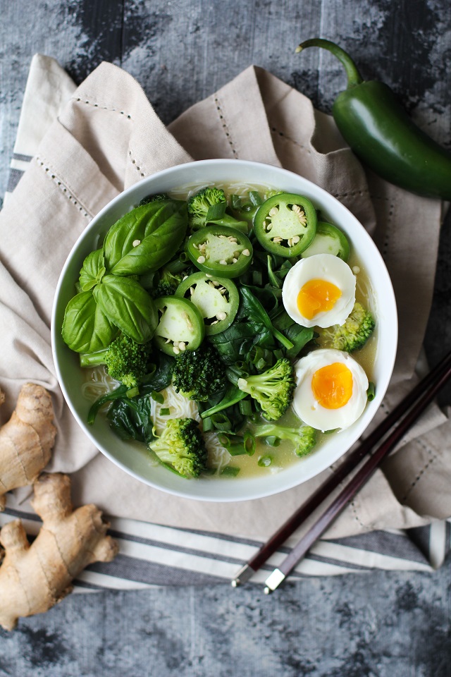 Vegetarian Ramen with Garlic-Ginger Broth | TheRoastedRoot.net #glutenfree #healthy #dinner