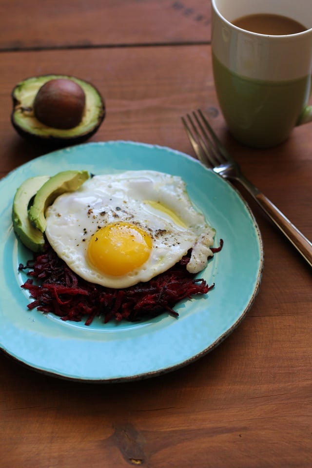 Beet Hash Browns | TheRoastedRoot.net #breakfast #brunch #superfood #healthy #paleo