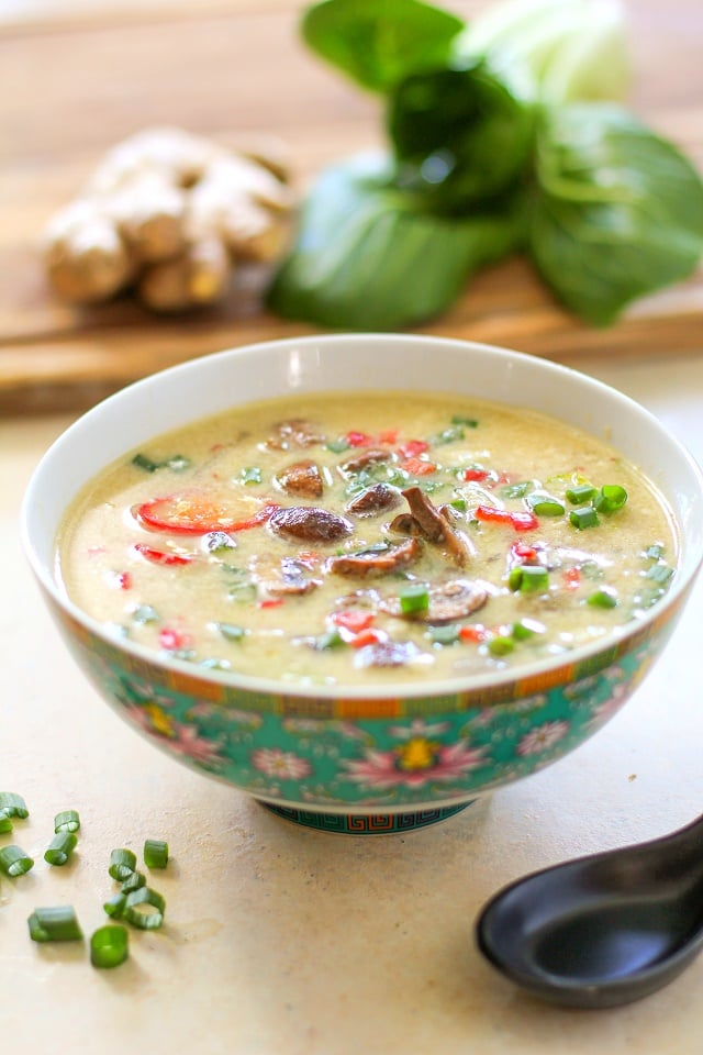 Egg Drop Soup with Bok Choy and Mushrooms | TheRoastedRoot.net #recipe #vegetarian #healthy