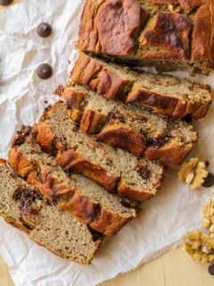 Grain-Free Chocolate Chip Banana Walnut Bread | TheRoastedRoot.net #healthy #recipe #glutenfree #paleo