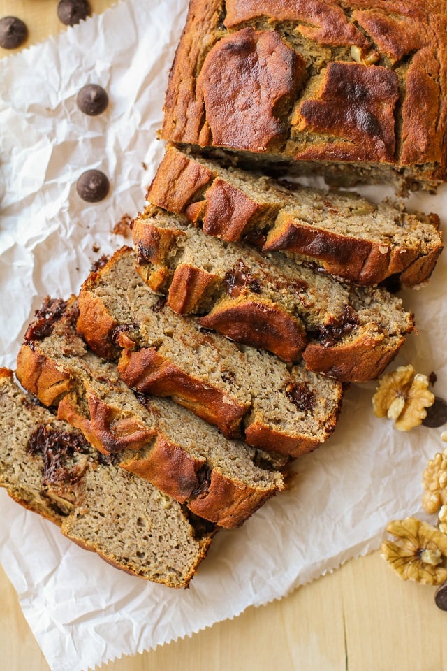 Grain-Free Chocolate Chip Banana Walnut Bread | TheRoastedRoot.net #healthy #recipe #glutenfree #paleo