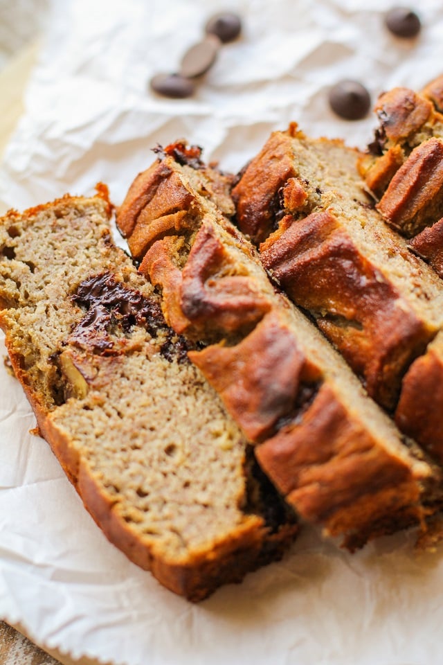 Grain-Free Chocolate Chip Banana Walnut Bread | TheRoastedRoot.net #healthy #recipe #glutenfree #paleo