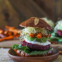 Moroccan-Spiced Beet and Carrot Burgers with Herbed Goat Cheese |TheRastedRoot.net #superfood #vegetarian #recipe