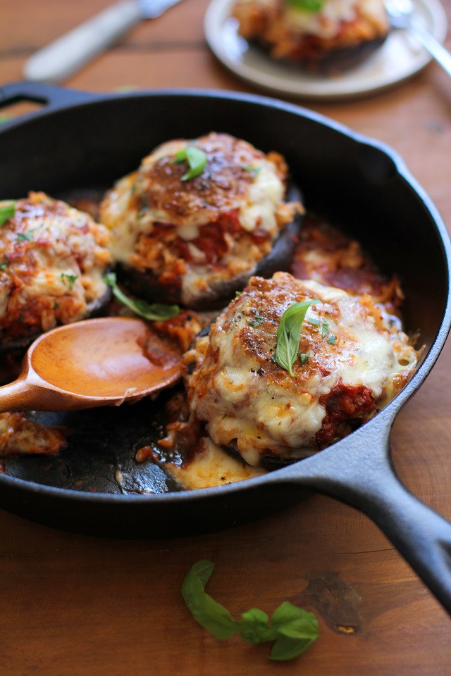 Mozzarella Stuffed Portobello Mushrooms | TheRoastedRoot.net #healthy #vegetarian #recipe