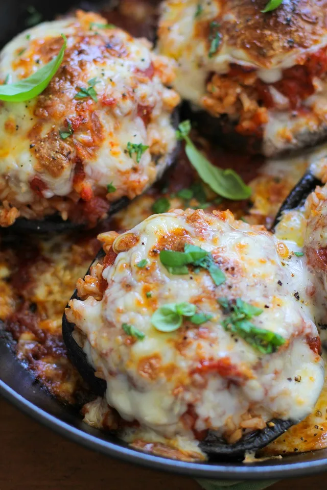 Mozzarella Stuffed Portobello Mushrooms | TheRoastedRoot.net #healthy #vegetarian #recipe