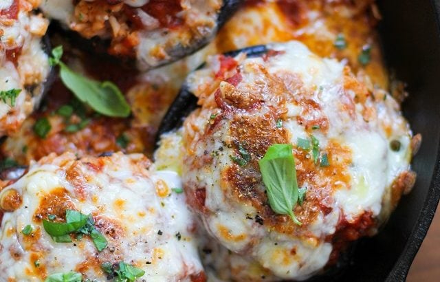 Mozzarella Stuffed Portobello Mushrooms | TheRoastedRoot.net #healthy #vegetarian #recipe