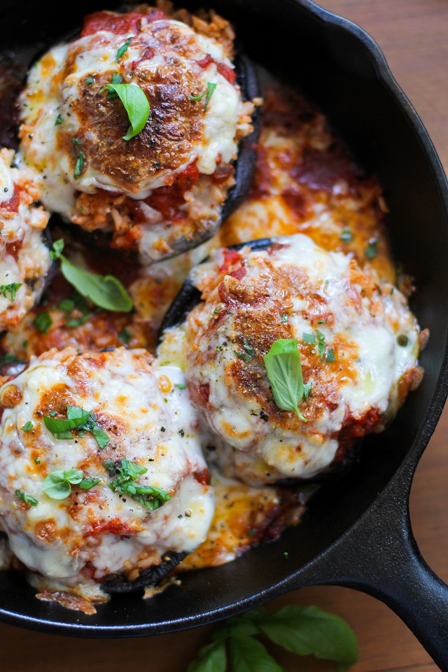 Mozzarella Stuffed Portobello Mushrooms | TheRoastedRoot.net #healthy #vegetarian #recipe