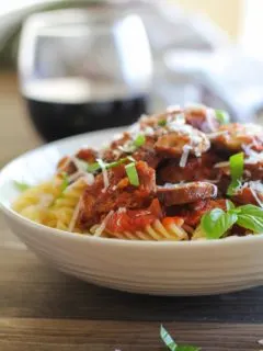 Easy Mushroom and Sausage Pasta | TheRoastedRoot.net #recipe #dinner #CarandoDateNight #BertolliDateNight #spon @kroger