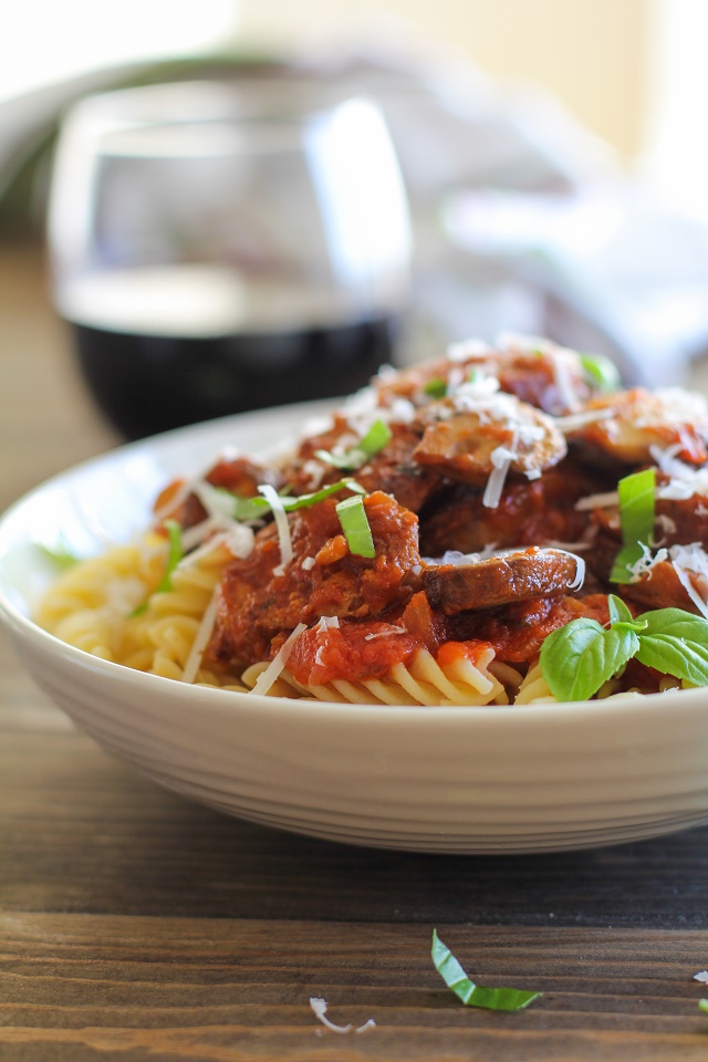 Easy Mushroom and Sausage Pasta | TheRoastedRoot.net #recipe #dinner #CarandoDateNight #BertolliDateNight #spon @kroger