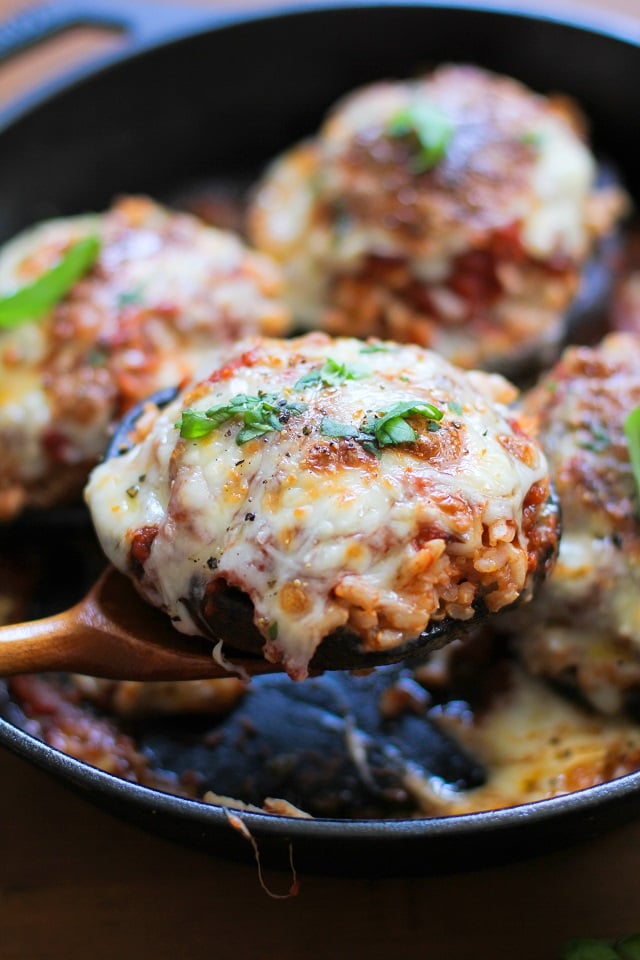 Mozzarella Stuffed Portobello Mushrooms | TheRoastedRoot.net #healthy #vegetarian #recipe