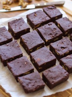 Healthy Dark Chocolate Fudge with Beets and Walnuts - dairy-free, refined sugar-free, and healthy! | TheRoastedRoot.net #superfood #recipe #dessert