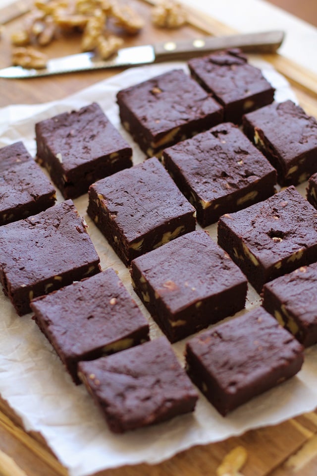 Healthy Dark Chocolate Fudge with Beets and Walnuts - dairy-free, refined sugar-free, and healthy! | TheRoastedRoot.net #superfood #recipe #dessert