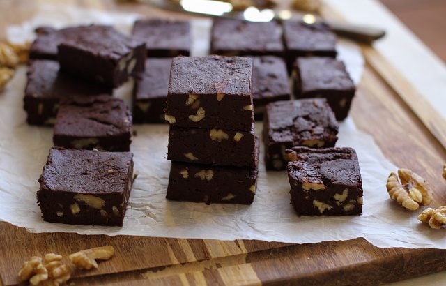 Healthy Dark Chocolate Fudge with Beets and Walnuts - dairy-free, refined sugar-free, and healthy! | TheRoastedRoot.net #superfood #recipe #dessert