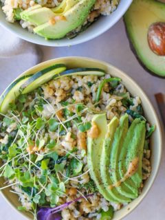 Wasabi Vegetable Bowls with broccolini , spinach, cucumber, avocado, and creamy wasabi sauce | TheRoastedRoot.net #vegan #vegetarian #tahini #healthy #recipes