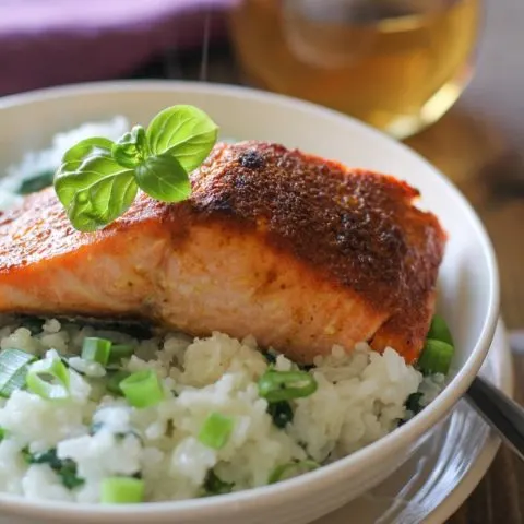 Crispy Curried Salmon with Basil Coconut Rice