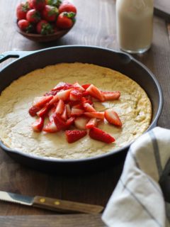 Grain-Free Dutch Baby Pancake made with almond flour and macadamia nut milk | TheRoastedRoot.net #recipe #breakfast #brunch #paleo