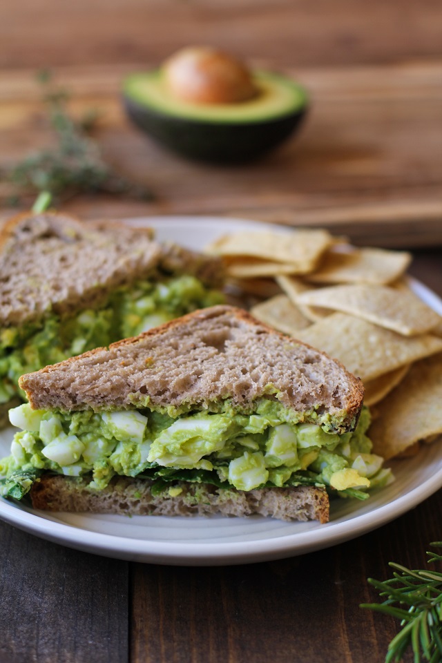 Avocado Egg Salad Sandwiches with fresh herbs - a healthful alternative to classic egg salad | TheRoastedRoot.net #recipe #lunch