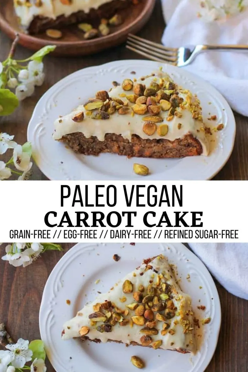 Grain-Free Vegan Carrot Cake with cashew cream cheese frosting. Dairy-free, egg-free, grain-free, and refined sugar-free