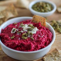 Roasted Beet and Garlic Hummus | TheRoastedRoot.net #superfood #appetizer #recipe #healthy