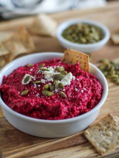 Roasted Beet and Garlic Hummus | TheRoastedRoot.net #superfood #appetizer #recipe #healthy