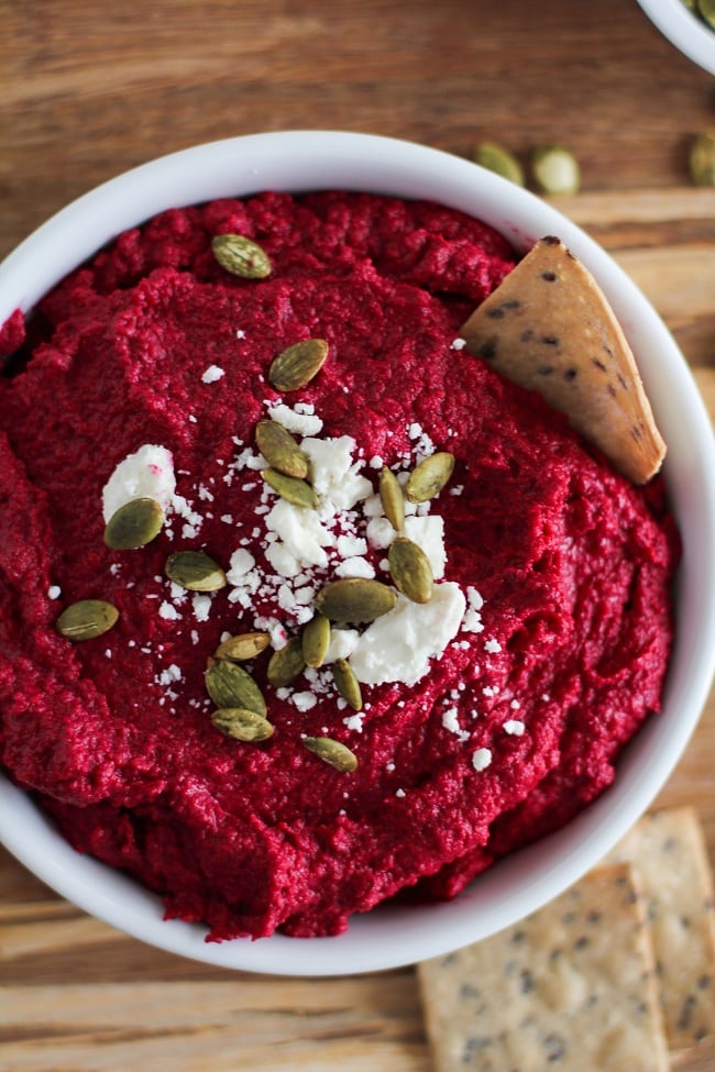 Roasted Beet and Garlic Hummus | TheRoastedRoot.net #superfood #appetizer #recipe #healthy