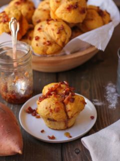 Sweet Potato Pull Apart Rolls with Maple Bacon Glaze | TheRoastedRoot.net #bread #recipe #brunch