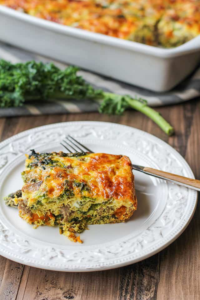 Sweet Potato, Sausage, Kale Breakfast Casserole