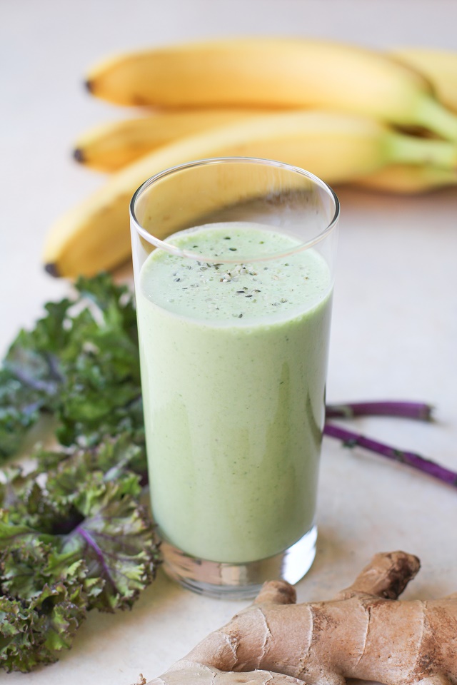 Healthy Gut Smoothie - filled with stomach-soothing whole foods and probiotics | TheRoastedRoot.net #healthy #drink #recipe #greensmoothie