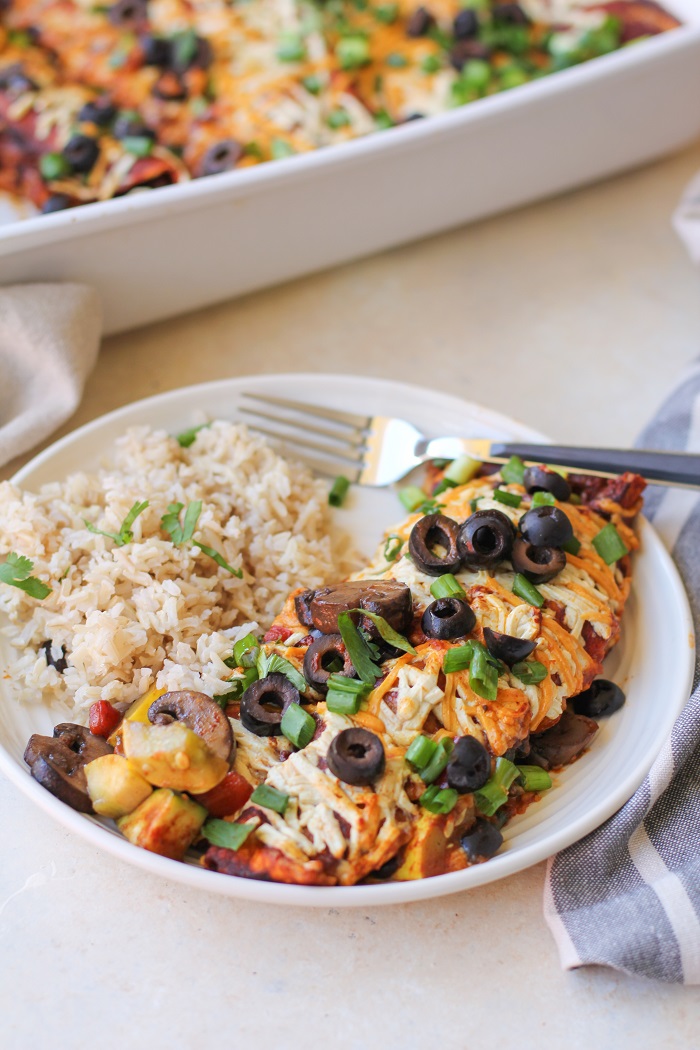 Mushroom, Zucchini, and Black Bean Vegetarian Enchiladas | TheRoastedRoot.net #healthy #recipe #dinner #cinco_de_mayo