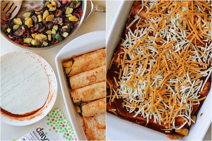 Mushroom, Zucchini, and Black Bean Vegetarian Enchiladas | TheRoastedRoot.net #healthy #recipe #dinner #cinco_de_mayo