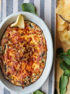 Spinach and Caramelized Onion Dip | TheRoastedRoot.net #cheese #appetizer #glutenfree