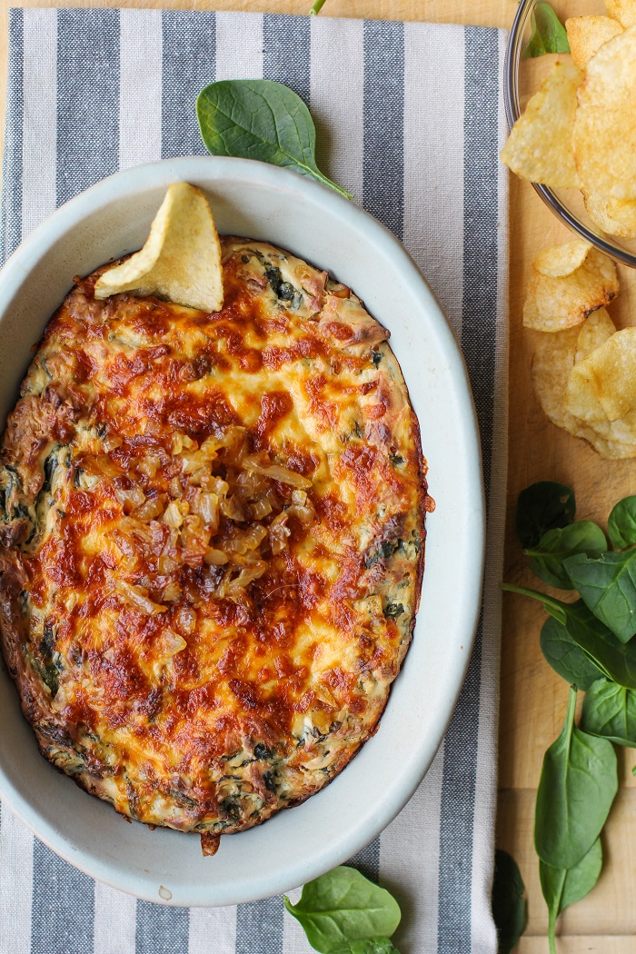 Spinach and Caramelized Onion Dip | TheRoastedRoot.net #cheese #appetizer #glutenfree