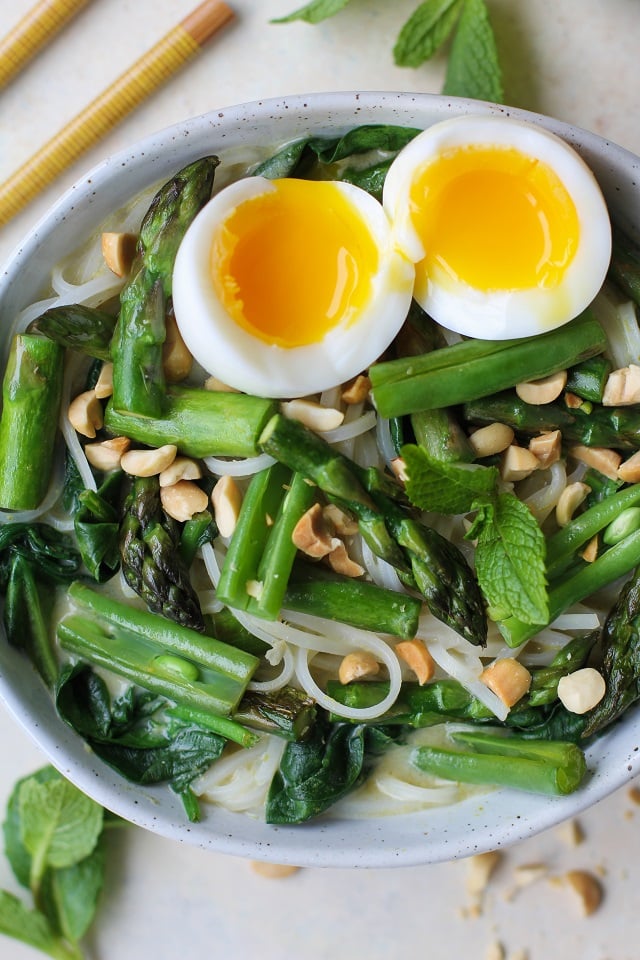 Spring Vegetable Green Curry Noodle Bowls | TheRoastedRoot,net #glutenfree #healthy #dinner #recipe