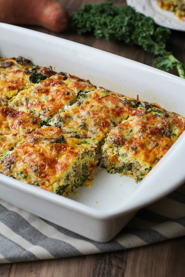 Sweet Potato, Sausage, Kale Breakfast Casserole
