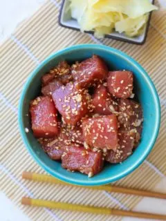 How to Make Ahi Poke - soy-free and paleo-friendly | TheRoastedRoot.net #glutenfree #appetizer #primal