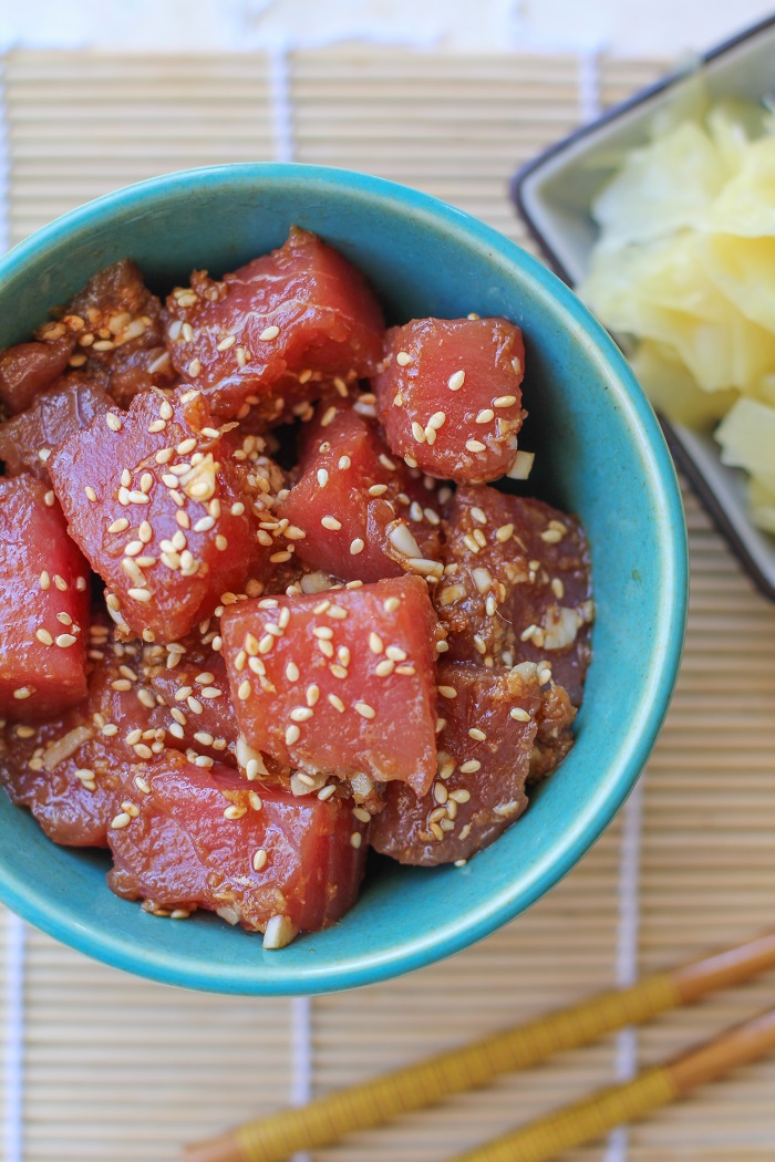 How to Make Ahi Poke - soy-free and paleo-friendly | TheRoastedRoot.net #glutenfree #appetizer #primal