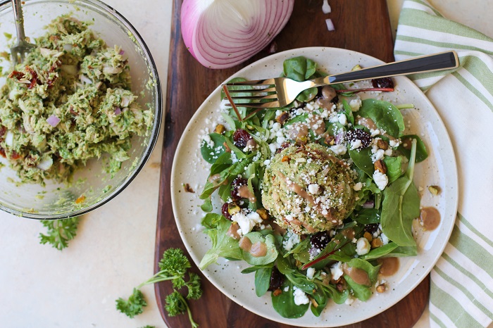 Avocado Pesto Tuna Salad with Sun-Dried Tomatoes - mayo-free and healthy! | TheRoastedRoot.net #recipe #lunch @genovaseafood