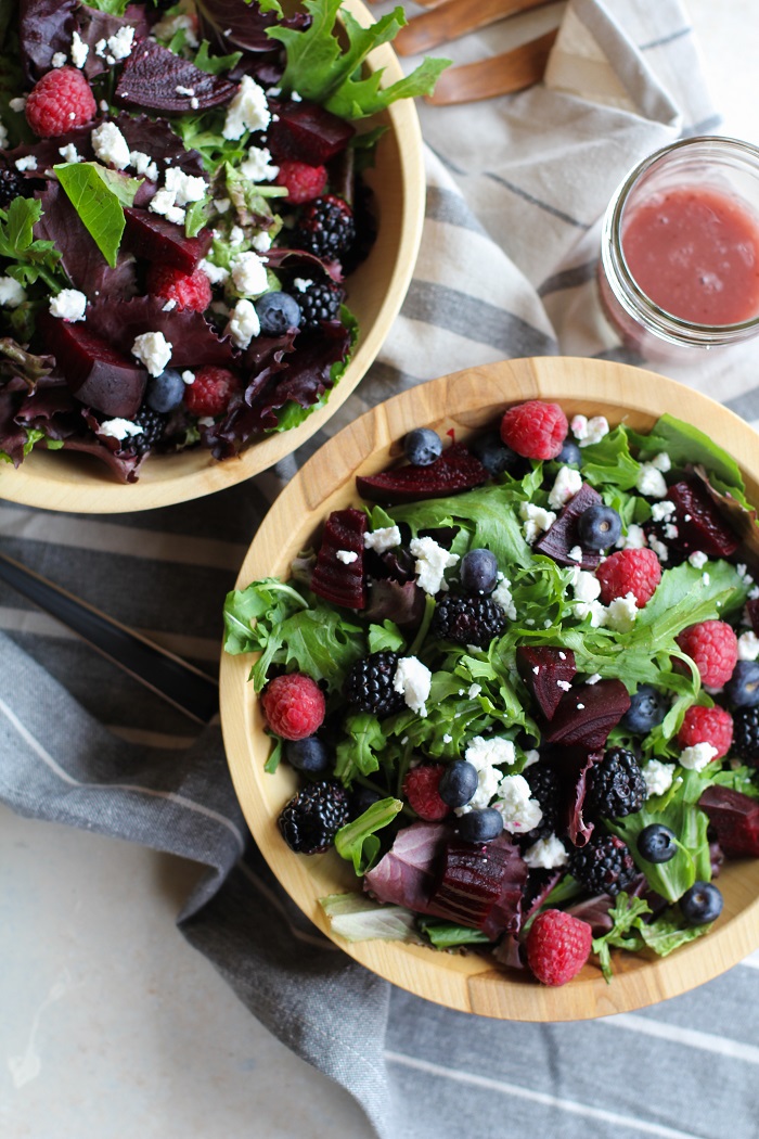 Beet and Berry Salad with Raspberry-Fig Vinaigrette | TheRoastedRoot.net #healthy #vegetarian #recipe