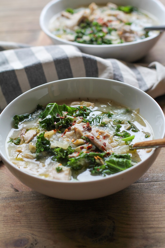 Crock Pot Chicken, Artichoke, and Kale Soup | TheRoastedRoot.net #healthy #recipe #glutenfree #dinner #slowcooker