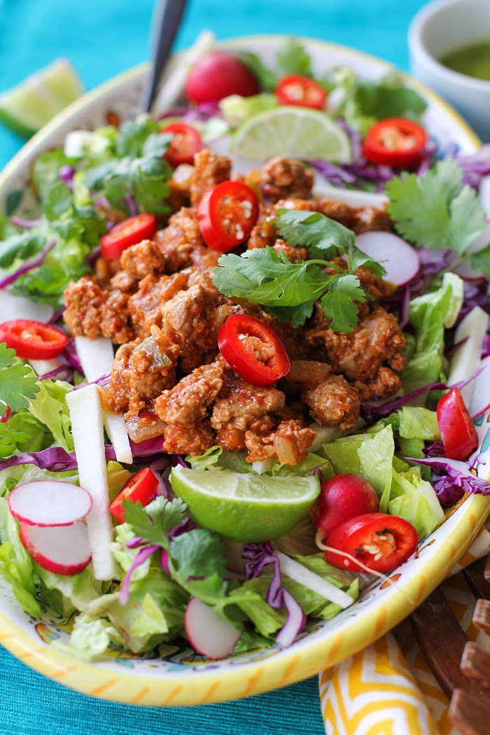 Crunchy Taco Salad with Spiced Turkey and Cilantro-Lime Vinaigrette from Heather Christo's cookbook, Pure Delicious | TheRoastedRoot.net #healthy #dinner #recipe #paleo