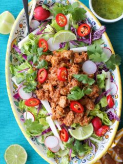 Crunchy Taco Salad with Spiced Turkey and Cilantro-Lime Vinaigrette from Heather Christo's cookbook, Pure Delicious | TheRoastedRoot.net #healthy #dinner #recipe #paleo