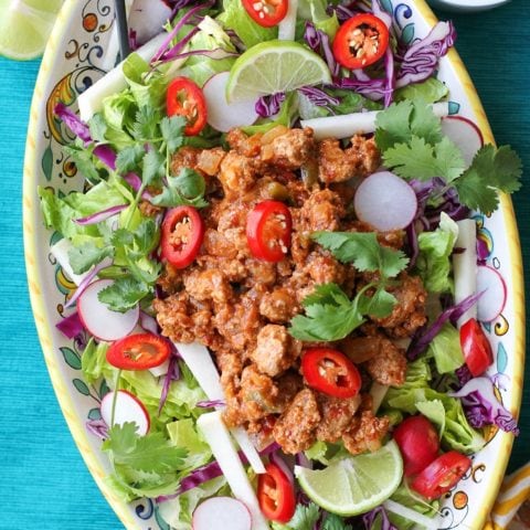 Crunchy Taco Salad with Spiced Turkey and Cilantro-Lime Vinaigrette from Heather Christo's cookbook, Pure Delicious | TheRoastedRoot.net #healthy #dinner #recipe #paleo